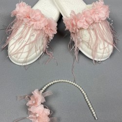 Pudra İncili Lazer Çiçekli Taç Ve Tüylü Lohusa Takımı-LOH-1018 Pudra İncili Lazer Çiçekli Taç Ve Tüylü Lohusa Takımı-LOH-1018