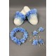 Bebe Mavi Lazer Çiçekli Taç Ve Tüylü Lohusa Seti-LOH-1019