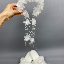 Beyaz Lazer Çiçekli Taç Ve Tüylü Lohusa Terlik Seti-LOH-1020 Beyaz Lazer Çiçekli Taç Ve Tüylü Lohusa Terlik Seti-LOH-1020