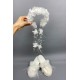 Beyaz Lazer Çiçekli Taç Ve Tüylü Lohusa Terlik Seti-LOH-1020