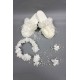 Beyaz Lazer Çiçekli Taç Ve Tüylü Lohusa Terlik Seti-LOH-1020