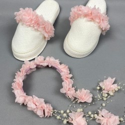 Pudra Lazer Çiçekli İncili Taç Ve Lohusa Seti-LOH-1022 Pudra Lazer Çiçekli İncili Taç Ve Lohusa Seti-LOH-1022