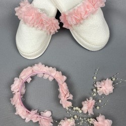 Pudra Lazer Çiçekli İncili Taç Ve Lohusa Seti-LOH-1022 Pudra Lazer Çiçekli İncili Taç Ve Lohusa Seti-LOH-1022