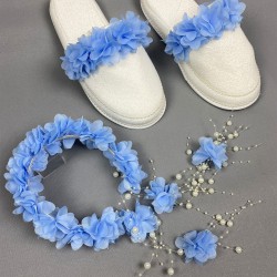 Bebe Mavi Lazer Çiçekli İncili Taç Ve Lohusa Seti-LOH-1024 Bebe Mavi Lazer Çiçekli İncili Taç Ve Lohusa Seti-LOH-1024