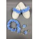 Bebe Mavi Lazer Çiçekli İncili Taç Ve Lohusa Seti-LOH-1024