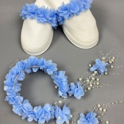 Bebe Mavi Lazer Çiçekli İncili Taç Ve Lohusa Seti-LOH-1024 Bebe Mavi Lazer Çiçekli İncili Taç Ve Lohusa Seti-LOH-1024