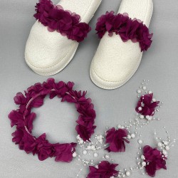 Mürdüm Lazer Çiçekli İncili Taç Ve Lohusa Seti-LOH-1025 Mürdüm Lazer Çiçekli İncili Taç Ve Lohusa Seti-LOH-1025