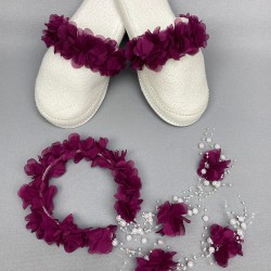 Mürdüm Lazer Çiçekli İncili Taç Ve Lohusa Seti-LOH-1025 Mürdüm Lazer Çiçekli İncili Taç Ve Lohusa Seti-LOH-1025