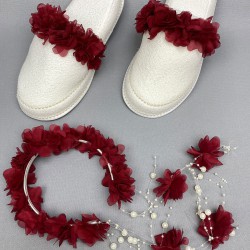 Bordo Lazer Çiçekli İncili Taç Ve Lohusa Seti-LOH-1026 Bordo Lazer Çiçekli İncili Taç Ve Lohusa Seti-LOH-1026