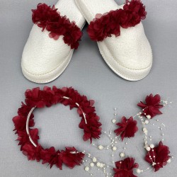 Bordo Lazer Çiçekli İncili Taç Ve Lohusa Seti-LOH-1026 Bordo Lazer Çiçekli İncili Taç Ve Lohusa Seti-LOH-1026