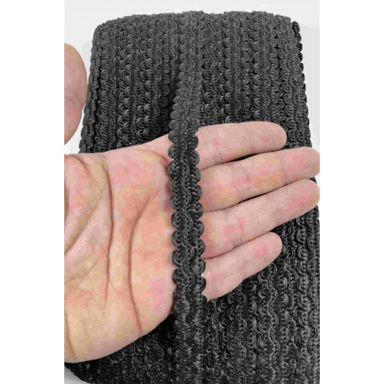 Siyah Loopera Dense Knit Kabartmalı Dekoratif Şerit &ndash; Premium El İşi S&uuml;sleme 1 Metre-LOOPERA-1
