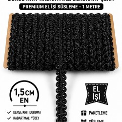 Siyah Loopera Dense Knit Kabartmalı Dekoratif Şerit &ndash; Premium El İşi S&uuml;sleme 1 Metre-LOOPERA-1