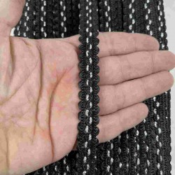 Siyah G&uuml;m&uuml;ş Loopera Dense Knit Kabartmalı Dekoratif Şerit &ndash; Premium El İşi S&uuml;sleme 1 Metre-LOOPERA-10