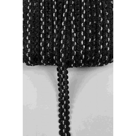 Siyah G&uuml;m&uuml;ş Loopera Dense Knit Kabartmalı Dekoratif Şerit &ndash; Premium El İşi S&uuml;sleme 1 Metre-LOOPERA-10