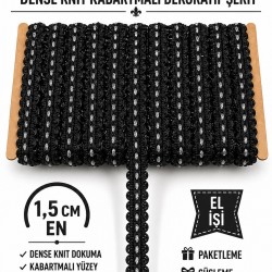 Siyah G&uuml;m&uuml;ş Loopera Dense Knit Kabartmalı Dekoratif Şerit &ndash; Premium El İşi S&uuml;sleme 1 Metre-LOOPERA-10