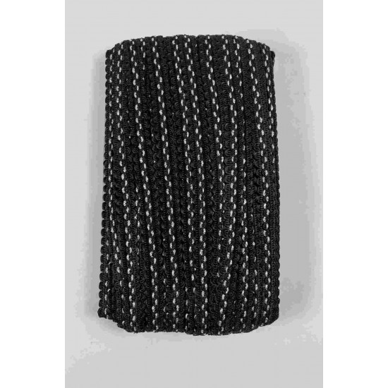 Siyah G&uuml;m&uuml;ş Loopera Dense Knit Kabartmalı Dekoratif Şerit &ndash; Premium El İşi S&uuml;sleme 1 Metre-LOOPERA-10