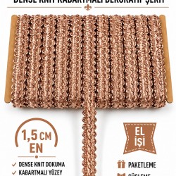 Bakır Rengi Loopera Dense Knit Kabartmalı Dekoratif Şerit &ndash; Premium El İşi S&uuml;sleme 1 Metre-LOOPERA-11