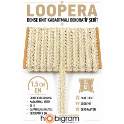 Parlak Krem Loopera Dense Knit Kabartmalı Dekoratif Şerit &ndash; Premium El İşi S&uuml;sleme 1 Metre-LOOPERA-12