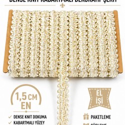 Parlak Krem Loopera Dense Knit Kabartmalı Dekoratif Şerit &ndash; Premium El İşi S&uuml;sleme 1 Metre-LOOPERA-12