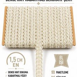 Mat Krem Loopera Dense Knit Kabartmalı Dekoratif Şerit &ndash; Premium El İşi S&uuml;sleme 1 Metre-LOOPERA-13