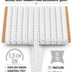 Beyaz Loopera Dense Knit Kabartmalı Dekoratif Şerit &ndash; Premium El İşi S&uuml;sleme 1 Metre-LOOPERA-14