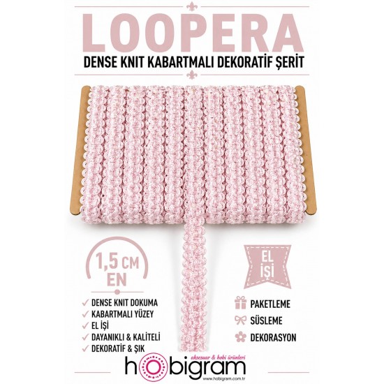 A&ccedil;ık Pudra Loopera Dense Knit Kabartmalı Dekoratif Şerit &ndash; Premium El İşi S&uuml;sleme 1 Metre-LOOPERA-15