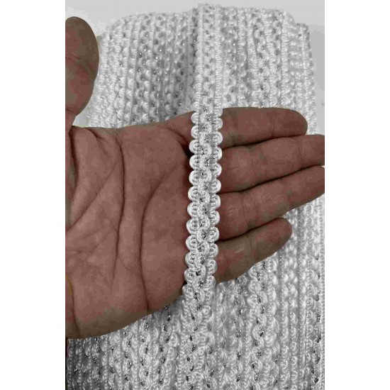 Beyaz G&uuml;m&uuml;ş Loopera Dense Knit Kabartmalı Dekoratif Şerit &ndash; Premium El İşi S&uuml;sleme 1 Metre-LOOPERA-16