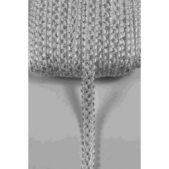 Beyaz G&uuml;m&uuml;ş Loopera Dense Knit Kabartmalı Dekoratif Şerit &ndash; Premium El İşi S&uuml;sleme 1 Metre-LOOPERA-16