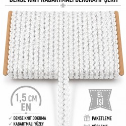 Beyaz G&uuml;m&uuml;ş Loopera Dense Knit Kabartmalı Dekoratif Şerit &ndash; Premium El İşi S&uuml;sleme 1 Metre-LOOPERA-16