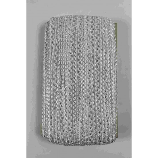 Beyaz G&uuml;m&uuml;ş Loopera Dense Knit Kabartmalı Dekoratif Şerit &ndash; Premium El İşi S&uuml;sleme 1 Metre-LOOPERA-16