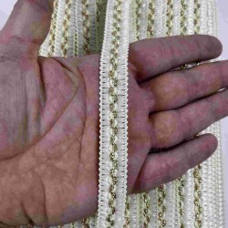 Krem Gold Loopera Dense Knit Kabartmalı Dekoratif Şerit &ndash; Premium El İşi S&uuml;sleme 1 Metre-LOOPERA-17