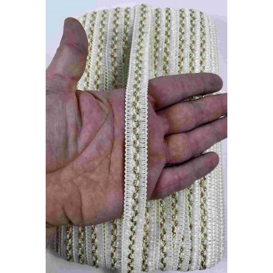 Krem Gold Loopera Dense Knit Kabartmalı Dekoratif Şerit &ndash; Premium El İşi S&uuml;sleme 1 Metre-LOOPERA-17