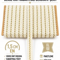 Krem Gold Loopera Dense Knit Kabartmalı Dekoratif Şerit &ndash; Premium El İşi S&uuml;sleme 1 Metre-LOOPERA-17