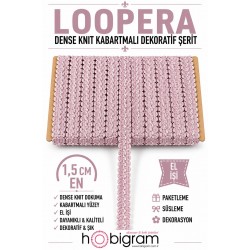 Pudra Loopera Dense Knit Kabartmalı Dekoratif Şerit &ndash; Premium El İşi S&uuml;sleme 1 Metre-LOOPERA-18
