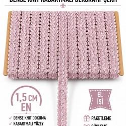 Pudra Loopera Dense Knit Kabartmalı Dekoratif Şerit &ndash; Premium El İşi S&uuml;sleme 1 Metre-LOOPERA-18