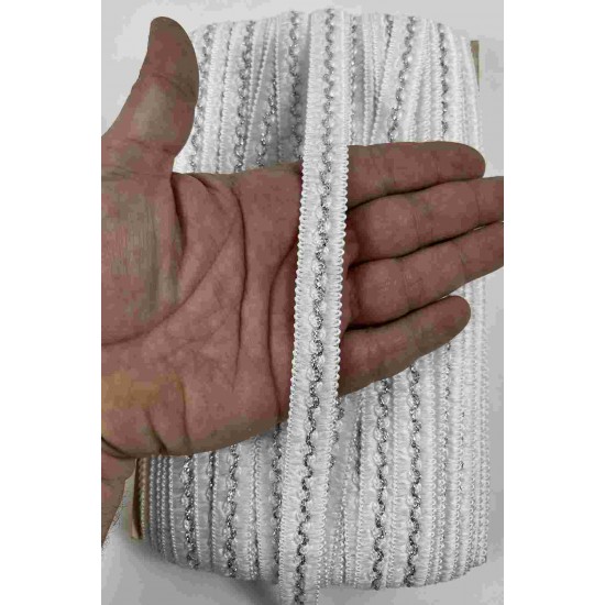 Beyaz Sık G&uuml;m&uuml;ş Loopera Dense Knit Kabartmalı Dekoratif Şerit &ndash; Premium El İşi S&uuml;sleme 1 Metre-LOOPERA-19