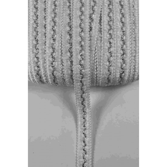 Beyaz Sık G&uuml;m&uuml;ş Loopera Dense Knit Kabartmalı Dekoratif Şerit &ndash; Premium El İşi S&uuml;sleme 1 Metre-LOOPERA-19