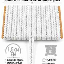 Beyaz Sık G&uuml;m&uuml;ş Loopera Dense Knit Kabartmalı Dekoratif Şerit &ndash; Premium El İşi S&uuml;sleme 1 Metre-LOOPERA-19