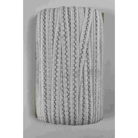 Beyaz Sık G&uuml;m&uuml;ş Loopera Dense Knit Kabartmalı Dekoratif Şerit &ndash; Premium El İşi S&uuml;sleme 1 Metre-LOOPERA-19