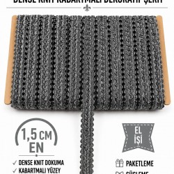 Antrasit Loopera Dense Knit Kabartmalı Dekoratif Şerit &ndash; Premium El İşi S&uuml;sleme 1 Metre-LOOPERA-20