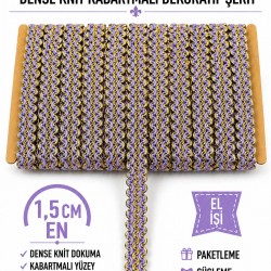 Lila Sarı Loopera Dense Knit Kabartmalı Dekoratif Şerit &ndash; Premium El İşi S&uuml;sleme 1 Metre-LOOPERA-21