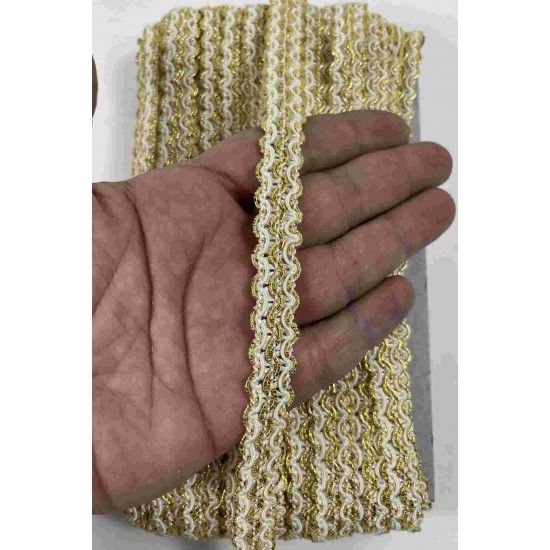 Gold Krem Loopera Dense Knit Kabartmalı Dekoratif Şerit &ndash; Premium El İşi S&uuml;sleme 1 Metre-LOOPERA-22