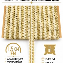 Gold Krem Loopera Dense Knit Kabartmalı Dekoratif Şerit &ndash; Premium El İşi S&uuml;sleme 1 Metre-LOOPERA-22