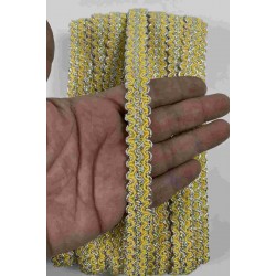 Sarı G&uuml;m&uuml;ş Loopera Dense Knit Kabartmalı Dekoratif Şerit &ndash; Premium El İşi S&uuml;sleme 1 Metre-LOOPERA-23