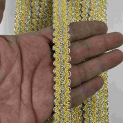 Sarı G&uuml;m&uuml;ş Loopera Dense Knit Kabartmalı Dekoratif Şerit &ndash; Premium El İşi S&uuml;sleme 1 Metre-LOOPERA-23