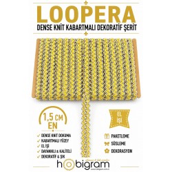 Sarı G&uuml;m&uuml;ş Loopera Dense Knit Kabartmalı Dekoratif Şerit &ndash; Premium El İşi S&uuml;sleme 1 Metre-LOOPERA-23