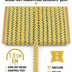 Sarı G&uuml;m&uuml;ş Loopera Dense Knit Kabartmalı Dekoratif Şerit &ndash; Premium El İşi S&uuml;sleme 1 Metre-LOOPERA-23