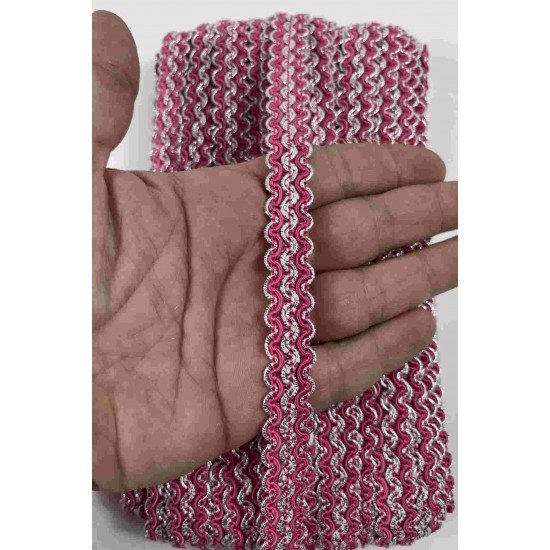 Fuşya G&uuml;m&uuml;ş Loopera Dense Knit Kabartmalı Dekoratif Şerit &ndash; Premium El İşi S&uuml;sleme 1 Metre-LOOPERA-24