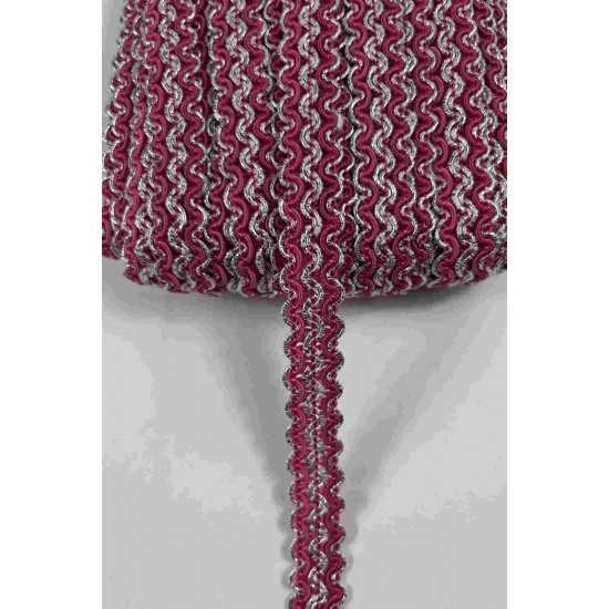 Fuşya G&uuml;m&uuml;ş Loopera Dense Knit Kabartmalı Dekoratif Şerit &ndash; Premium El İşi S&uuml;sleme 1 Metre-LOOPERA-24