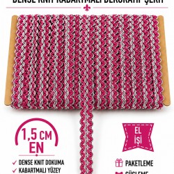Fuşya G&uuml;m&uuml;ş Loopera Dense Knit Kabartmalı Dekoratif Şerit &ndash; Premium El İşi S&uuml;sleme 1 Metre-LOOPERA-24